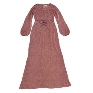 Wenjilli 70s Rose Pink Maxi Metallic Knit Wiggle Dress Balloon Long Sleeve 7/8